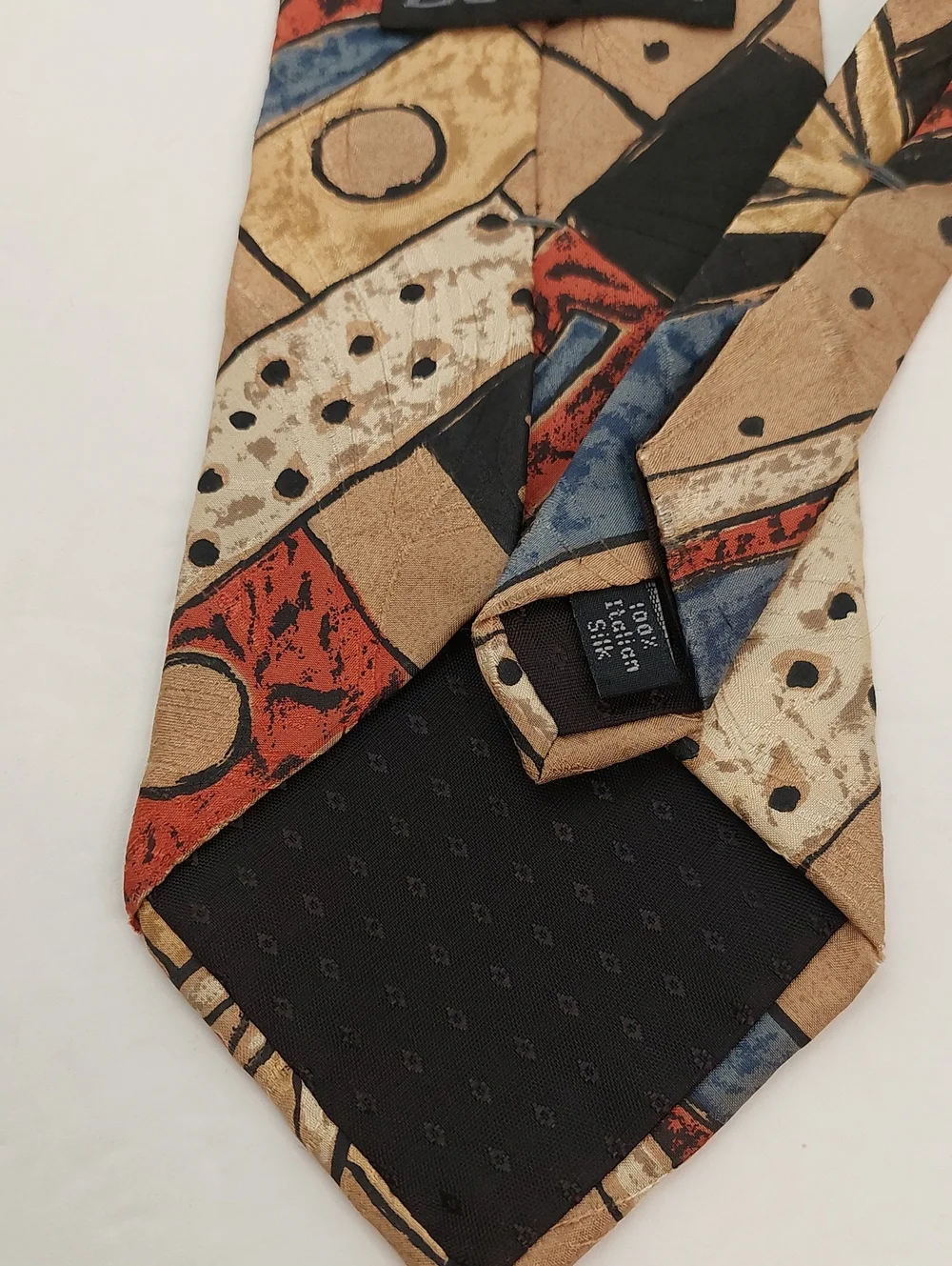 Bugatti Men's Tie Abstract Geometric Silk Tie in Tan with Blue & Red Accents